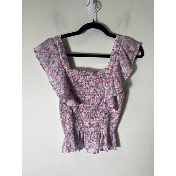 Girls MINE Purple Pink Flutter Sleeve Crochet Top Sz S - Picture 2 of 3